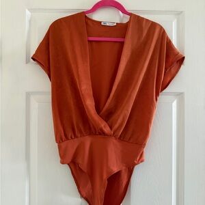 Zara Terracotta V-Neck Bodysuit
